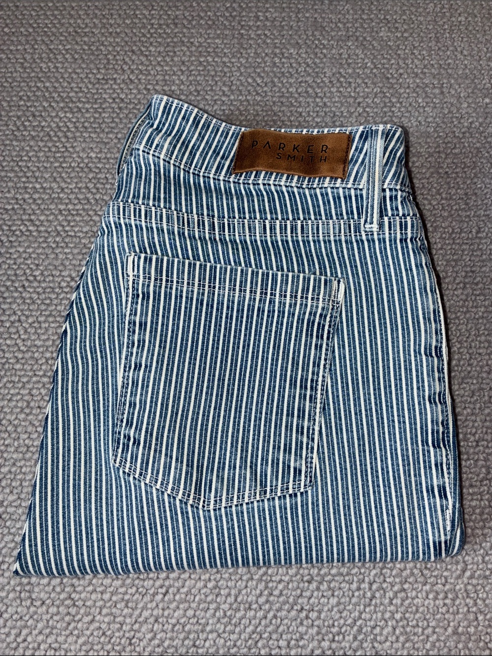 Parker Smith Blue and White Striped Denim Cropped Straight Leg Jeans, Size 4/27